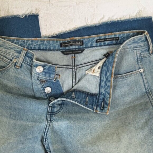 A&Fitch Cropped Stovepipe Wide Leg Crop High Rise Raw Edge Jeans Ombre Denim 31 - Picture 10 of 16